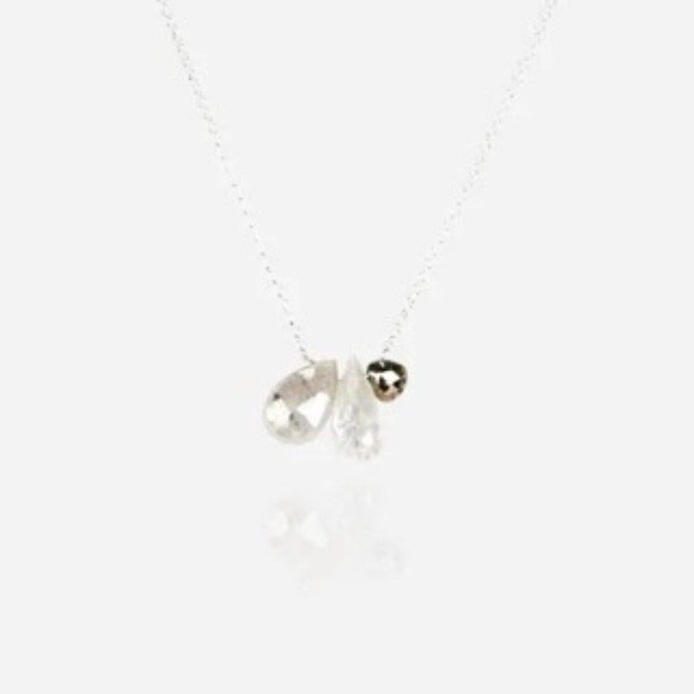 2/$50💎🆕 Sterling Silver Necklace with White Sapphire/Ice Quartz/Pyrite Gems